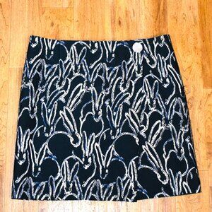 Grey by Jason Wu Dark Green Wool Blend Bunny Print Lined Faux Wrap Skirt 12